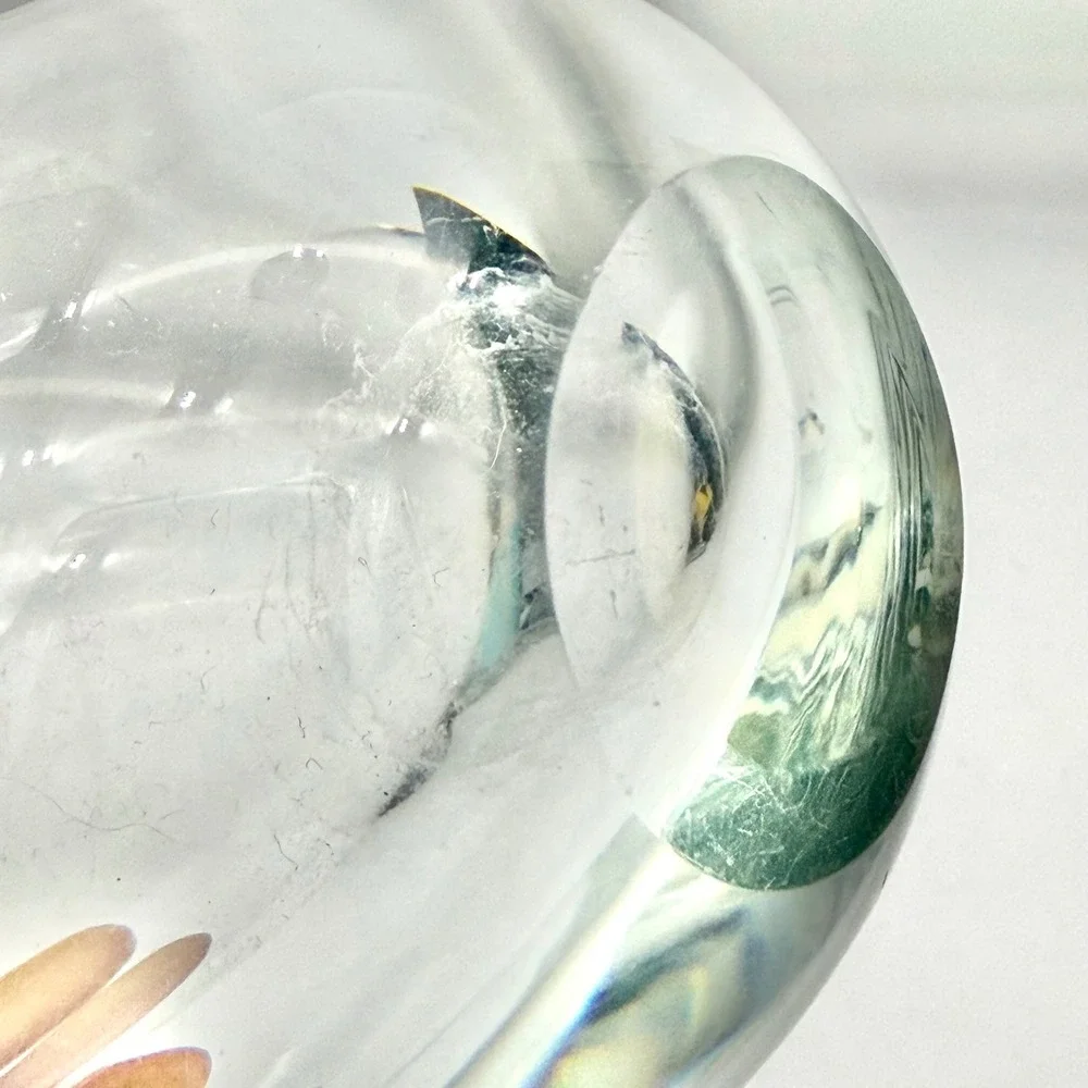 Vintage Art Glass Vase Medium Clear Mid-Century Etched Birds Heavy Base